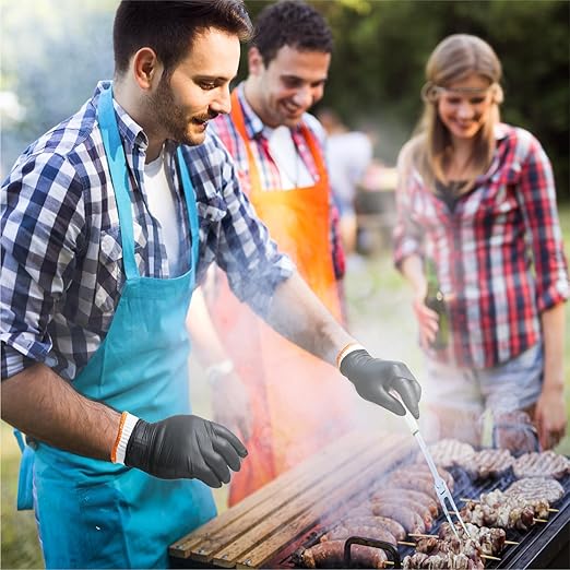 ANBOSON BBQ Gloves Disposable, Heat Resistant Grilling Gloves for Cooking | 6Mil Disposable Nitrile Gloves-100Ct & 4 Cotton Liners for BBQ, Grill, Smoker, Cooking, Food Prep, Catering, XLarge, Black
