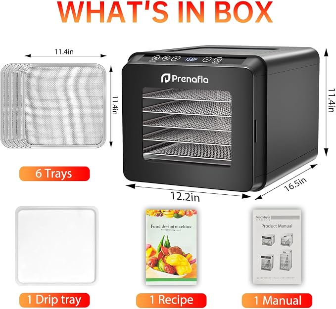 Food Dehydrator for Jerky, 5.5 ft² Large Drying Space, 6 Stainless Steel Trays Dehydrator Machine, 72H Timer, 158°F Temperature Control Fruit Dehydrator for Herbs, Meat, and Yogurt