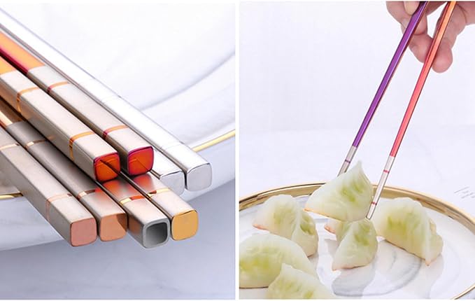 Reusable Stainless Steel Chopsticks,Dishwasher Safe , Easy to Use(6 PCS,black)