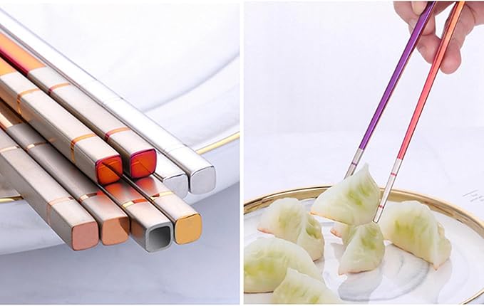 Reusable Stainless Steel Chopsticks,Dishwasher Safe , Easy to Use(4 PCS,Silver)