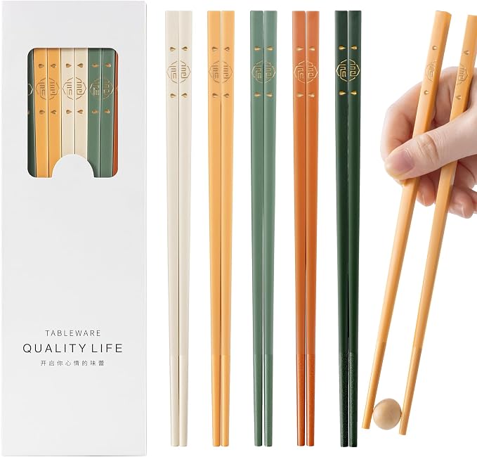 5 Pairs Fiberglass Chopsticks Reusable | Dishwasher Safe | BPA-free | Non-slip Chop Sticks Set - （9.45in）