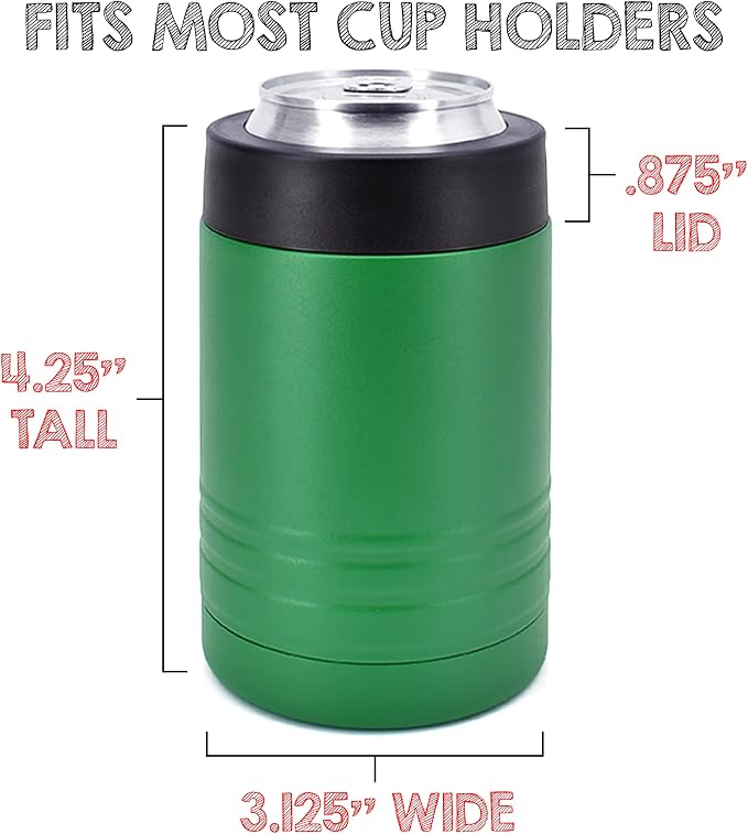 4-in-1 Stainless Steel 12 oz Double Wall Vacuum Insulated Can or Bottle Cooler Keeps Beverage Cold for Hours - Also Fits 16 oz Cans - Powder Coated Green - Clear Water Home Goods