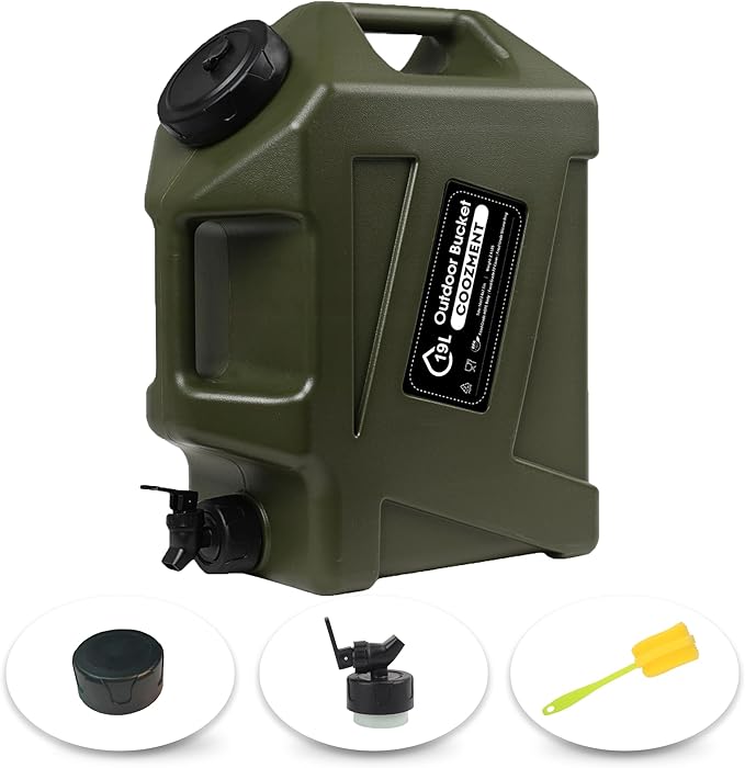 COOZMENT 3.2 Gallon/5 Gallon Water Containers with Spigot, BPA Free Water Jug, Military Green Water Tank, Multifunction Water Storage Containers for Camping Outdoor Hiking,Emergency Storage