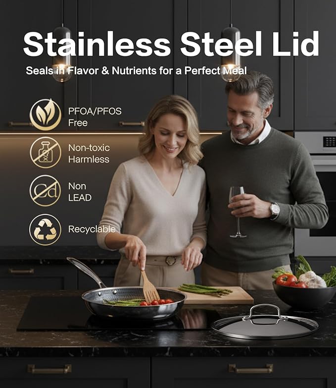 Non Stick Frying Pans with Lids, 8 Inch Fry Pan, Hybrid Large Frying Pan with Lid, Nonstick Skillet Stainless Steel, Dishwasher & Oven-Safe, Induction Compatible Cooking Pan