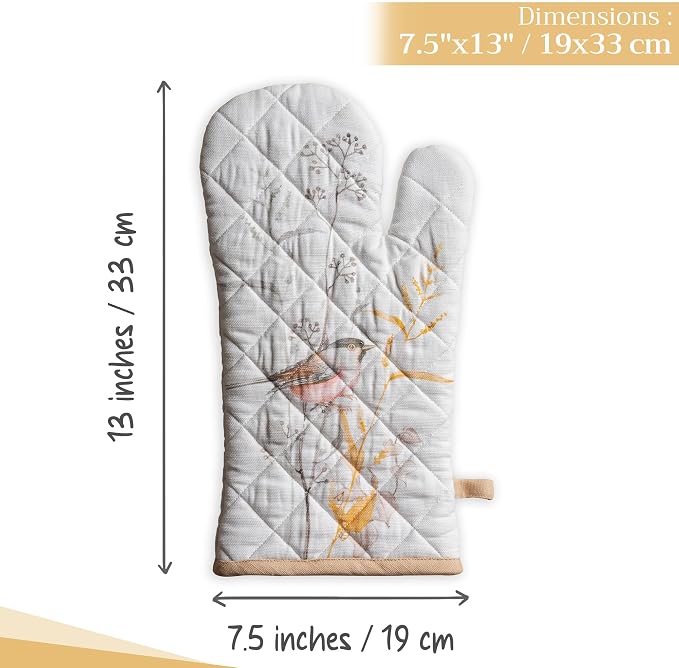 Maison d'Hermine Oven Gloves 100% Cotton Oven Mitt (7" x 13", Pack of 1) | With Loop Heat Resistant BBQ Cooking Gloves Baking Grilling Kitchen Handling Hot Pans Spring Summer - Meadow Florals - Beige