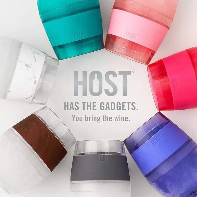 Host Cooling Wine Freeze Cup with Lid, Set of 2 Plastic Double Wall Insulated Tumbler Drink Cup with Freezing Gel for Red and White Wine, Blue