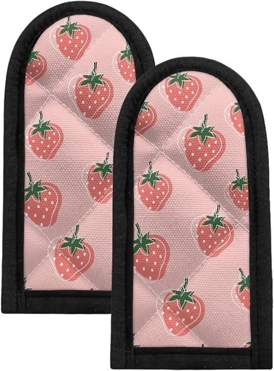 Coldinair Cute Strawberry Cast Iron Skillet Handle Covers Pan Pot Handle Covers for Women Men Heat Resistant Hot Handle Covers Sleeves for Kitchen, BBQ and Baking Cookware Pink