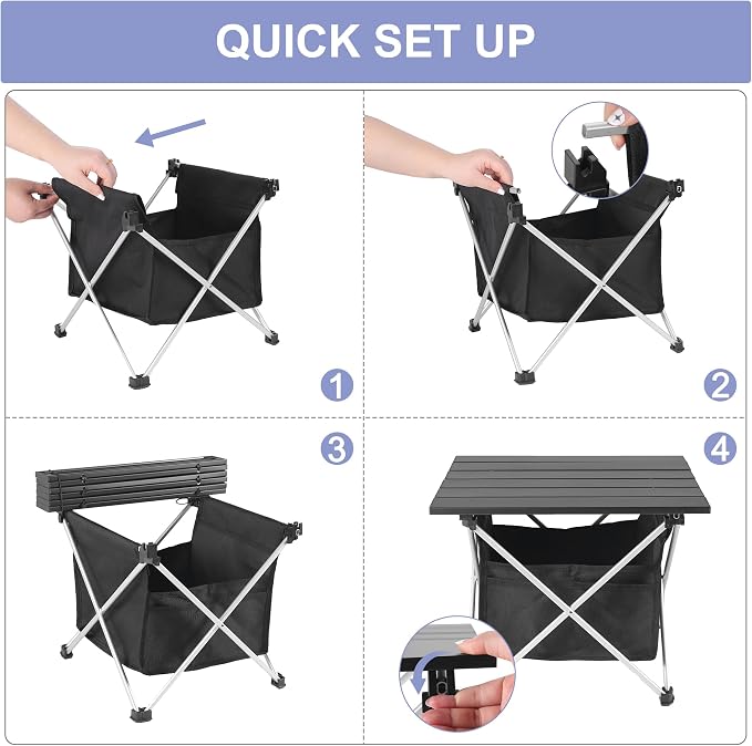 Grope Ultralight Aluminum Camping&Beach Table with Storage Bag (Black-S) | Portable & Easy to Carry, With Carry Bag for Camping, Prefect for Outdoor, Picnic, BBQ, Cooking, Festival, Beach, Home