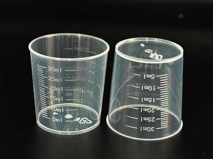 100 Pcs 30ml/1.02oz Plastic Measuring Cup Transparent Clear liquid Mixing Medicine Cups Labs Graduated Baking Beaker Measure Jugs Set Kitchen Cooking Measure Tool Home