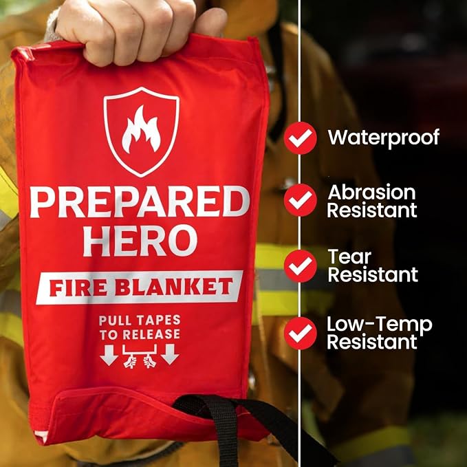 Prepared Hero Emergency Fire Blanket, Kitchen & Home, 39 x 39 in, 8 Pack | Smothers Grease, Gas And Electric Flame Emergencies With No Sprays, Cleanup Or Residue; Kitchen, Home And Camping Ready