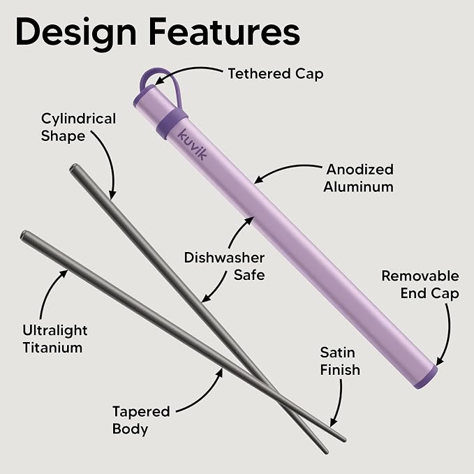 Kuvik Titanium Chopsticks with Lavender Purple Carrying Case