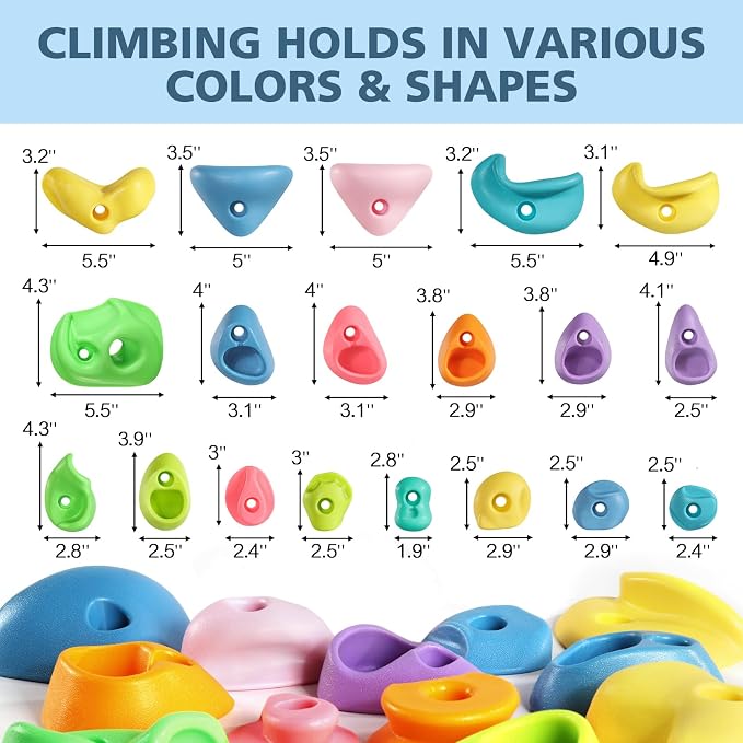 TOPNEW 32Pcs Rock Climbing Holds, Multi Size Climbing Wall Grips for Kids & Adults, Weather Resistant Bouldering Rocks with Hardware, Indoor Outdoor Playground DIY Rock Wall Holds, Ideal