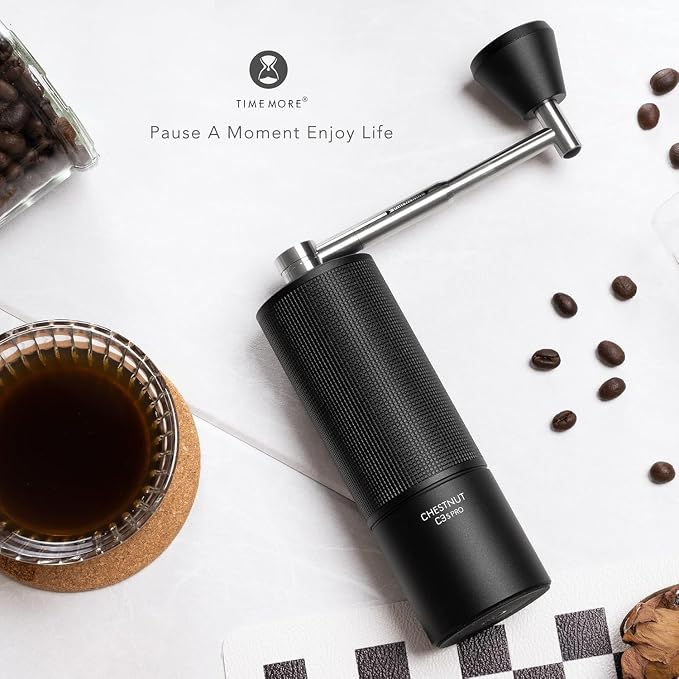 TIMEMORE Chestnut C3S PRO Manual Coffee Grinder - Compact with Foldable Handle, Adjustable Stainless Steel S2C Conical Burr for Espresso, French Press & More, Portable Coffee Grinder (Black)