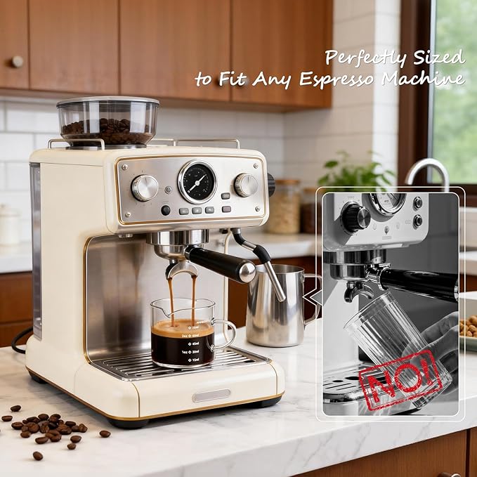 Espresso Cups Set of 2: Espresso Machine Accessories - Dual Scale Glass Measuring Cup and Espresso Shot Cups - Essential Coffee Bar Accessories - 4oz Glass Espresso Cup Set with Handled and Spout