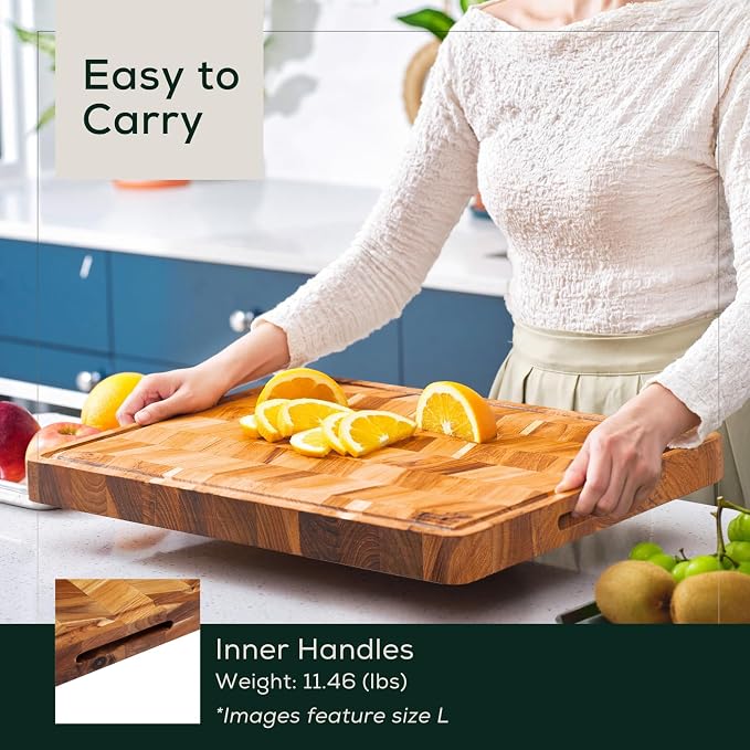EZ FURNITURE Set of 3 Acacia Edge Grain Cutting & Charcuterie Boards with Extra Stand, Reversible Knife-Friendly Wooden Design with Juice Groove & Handles, Non-Toxic, Gift Box Included