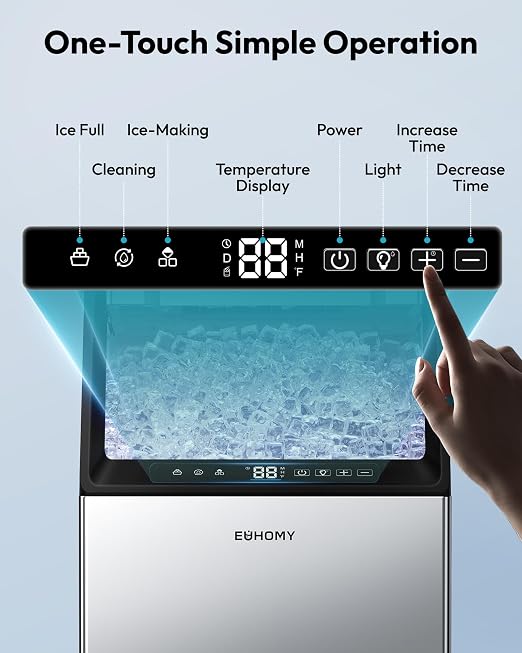 EUHOMY Under Counter Ice Maker with Drain Pump, 120 lbs/24H Commercial Ice Machine, Stainless Steel Ice Maker with 33 lbs Storage Bin, Freestanding Ice Maker for Home/Bar/Cafe/Restaurant