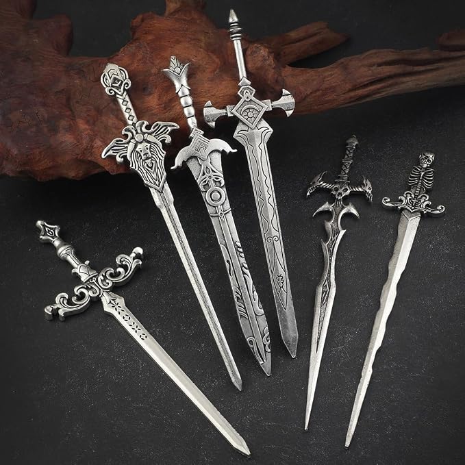 6PCS Gothic Sword Hair Pins for Women, Metal Hair Sticks Set, Fantasy Decorative Hair Pins for Bun Updo, Medieval Renaissance Hair Accessories, Hair Sticks for Long Thick Hair
