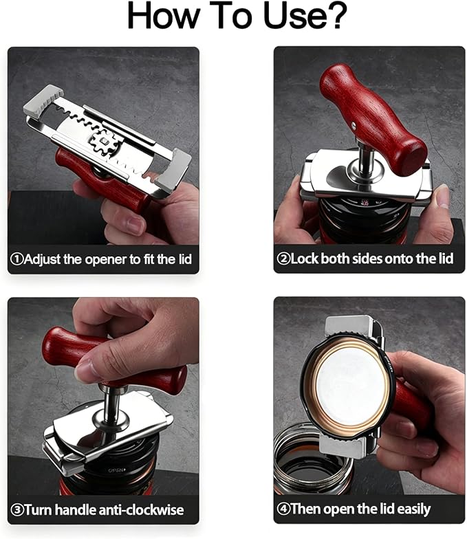 Adjustable Jar Opener for Weak Hands, Stainless Steel Lid Opener | Adjustable stainless steel jar opener for weak hands, anti-slip grip for easy lid removal, senior friendly tool