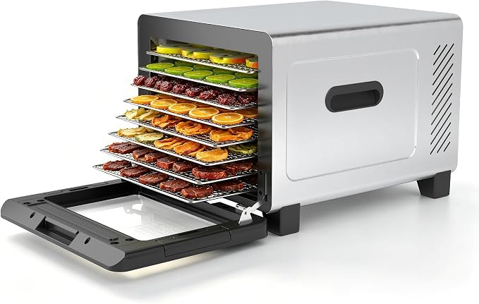 Food Dehydrator Machine, 720W 8-Tray Stainless Steel Dryer with Clear Window Door, 95-170°F Digital Temp Control & 24H Timer, 360° Airflow for Jerky, Fruit, Herbs, Dog Treats