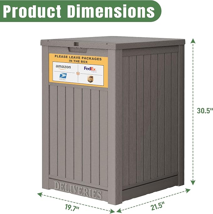 Package Delivery Box for Outside with Sign, Secure Lockable Waterproof Package Delivery Container, Resin Deck Box for Porch & Garden, Grey