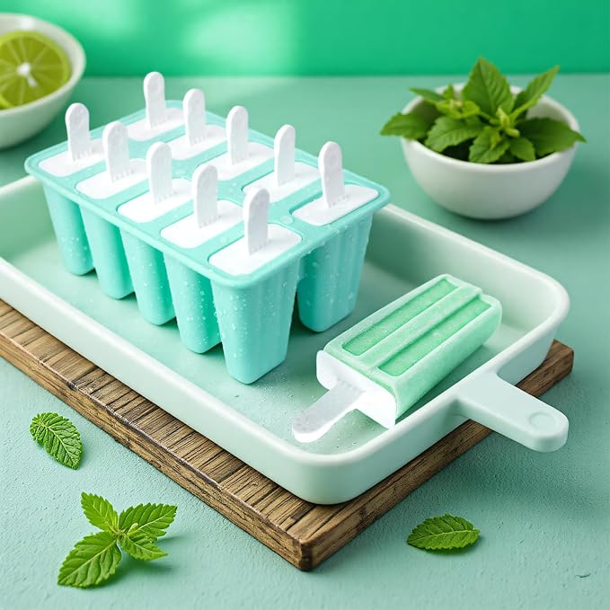 Popsicles Molds, 10 Pieces Silicone Ice Pop Molds with 10 Sticks BPA Free Popsicle Molds Reusable Easy Release Ice Popsicle Maker, Green