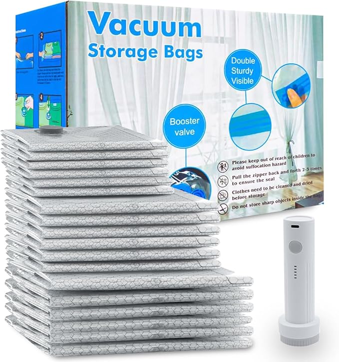 18 Pack Vacuum Seal Bags for Clothing Travel with Wireless Electric Air Pump, 6 Large +6 Medium +6 Small, Reusable Space Saver Bags for Luggage and Suitcase, Cruise & Travel Essentials