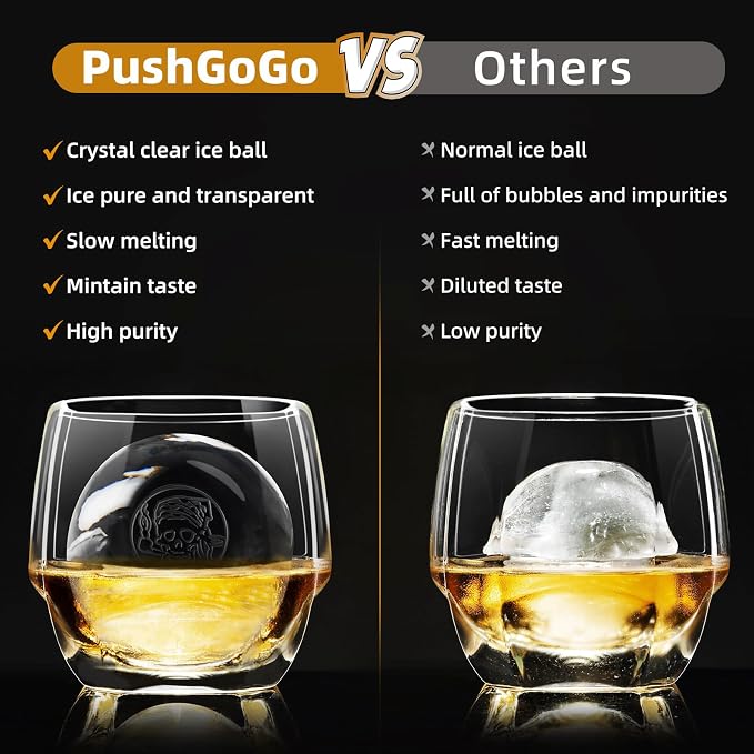 Clear Ice Ball Maker,Four Large 2.4" Crystal Clear Ice Balls for Whiskey, Cocktails, Bourbon,4-Cavity BPA-Free Silicone Easy Remove Ice Sphere Molds with Storage Bag,Stamp
