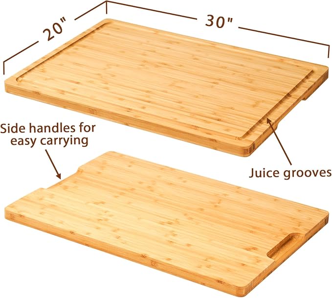 Allsum 30x20" Bamboo Cutting Board for Kitchen, Extra Large Wood Charcuterie Board with Side Handles and Juice Grooves, Stove Top Cover, Noodle Board over Sink, Cheese Serving Tray
