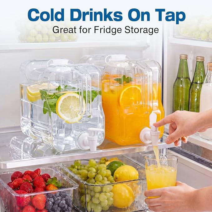 Funnymoom 4 Pcs Drink Water Dispenser for Fridge 2 Gallon Beverage Dispenser with Spigot Plastic Reusable Refrigerator Water Dispensers Waters Jug Container for Party Outdoors Camping Hiking Home