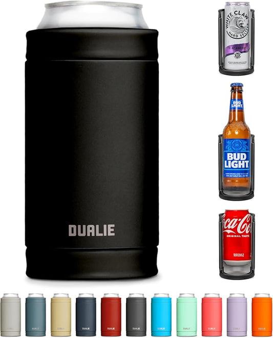 DUALIE 3 in 1 Insulated Can Cooler - 15+ Colors - Universal Size for 12 oz Cans, Slim Cans, and Bottles
