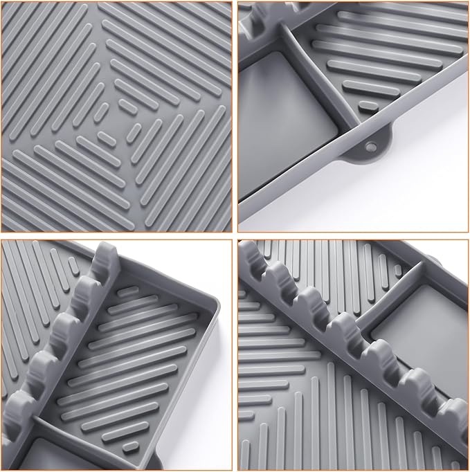 Find law Silicone Tools Mat for Griddle & Kitchen Countertop | Grey Side Shelf Spatula Mat with Drip Pad for Blackstone Weber Traeger Pit Boss Flat Top Grill Smoker, BBQ Gifts for Men