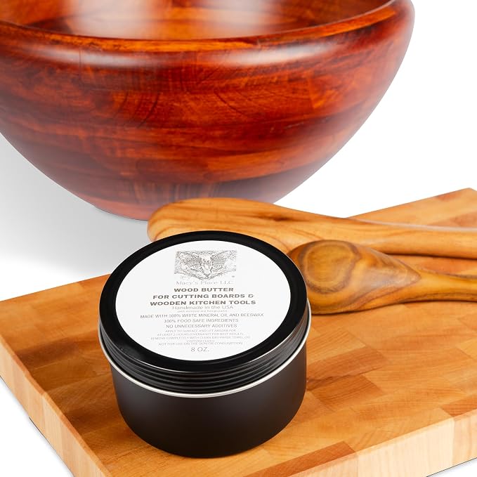 Wood Butter Cutting Board Wax - 8 fl oz - Conditioner for Butcher Block and Wooden Kitchen Tools. Macy;s Place Food Grade Mineral Oil and Beeswax for Wooden Tools. Support Animal Rescue
