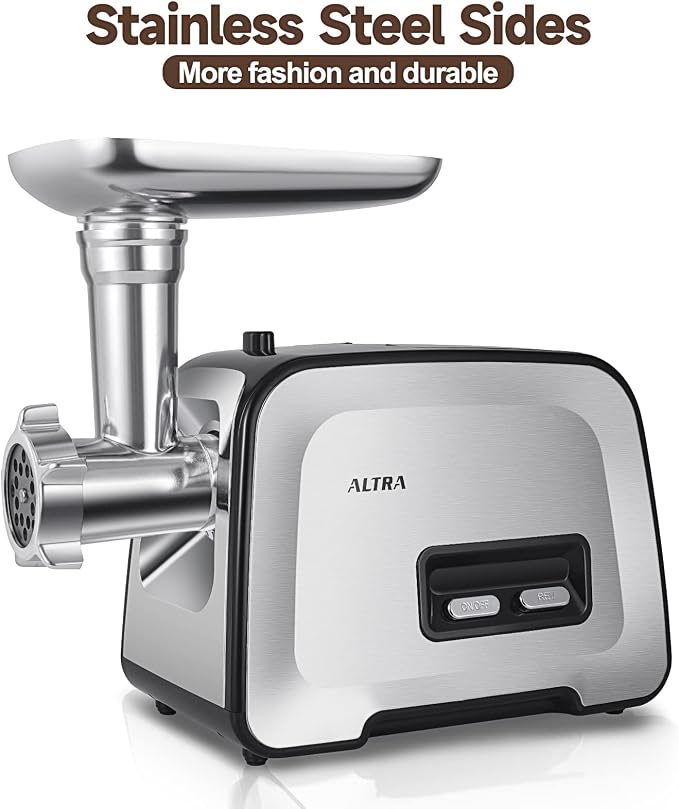 ALTRA LIFE Electric Meat Grinder, 2800W Max Sausage Stuffer with 2 Blades, 3 Plates, Sausage Tube & Kubbe Kit for Home use, Built-in Storage