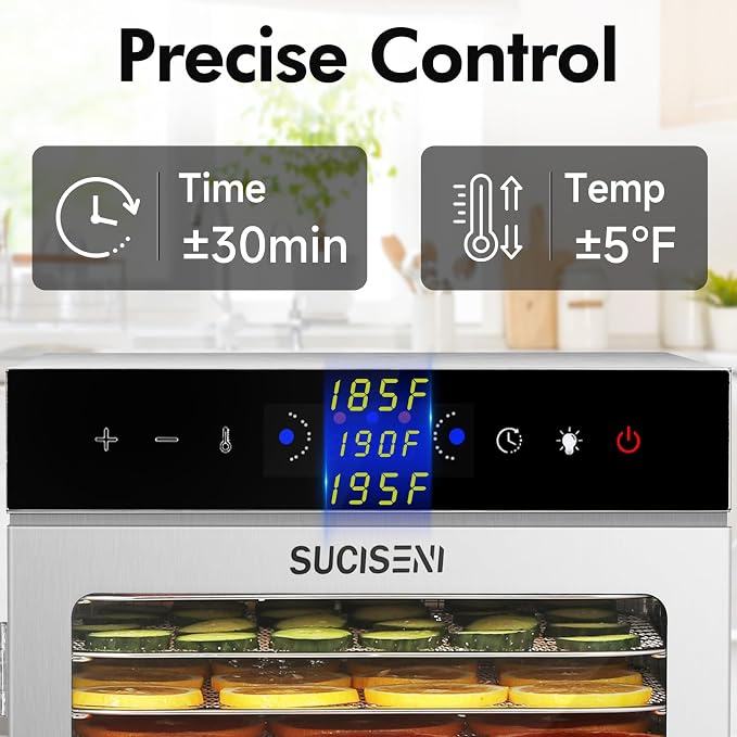 Food Dehydrator Machine 12 Stainless Steel Trays 1000W Meat Dehydrator for Home Use, 24H Timer & 195℉ Temperature Control Food Dryer for Jerky Fruit Herbs Mushroom Dog Treats