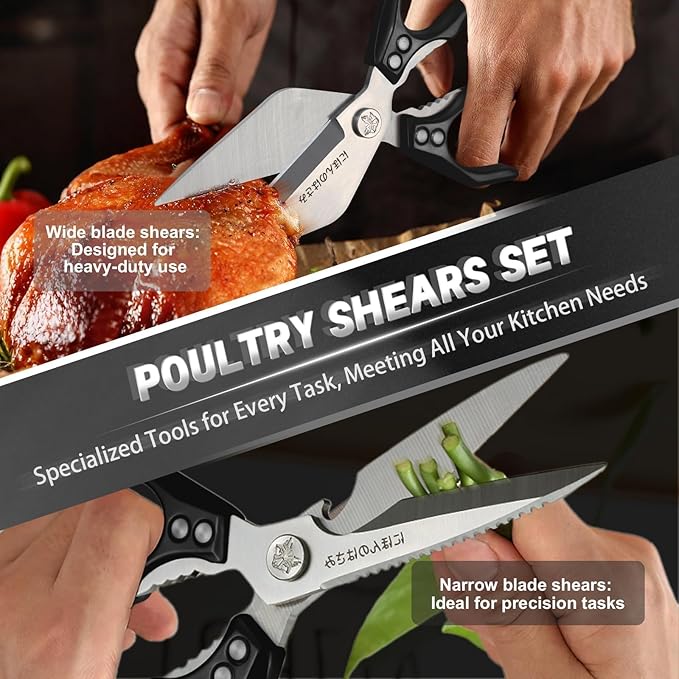 Heavy Duty Poultry Shears Set for Chicken, Meat & Seafood | Multi-Use Kitchen Scissors, Durable Metal Construction, Ergonomic Handle, Easy Clean, Thoughtful Kitchen Gifts