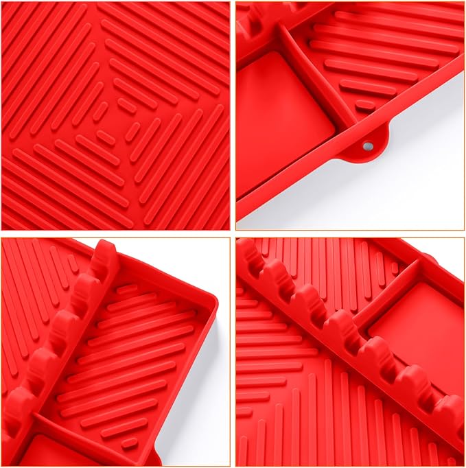Find law Silicone Tools Mat for Griddle & Kitchen Countertop | Red Side Shelf Spatula Mat with Drip Pad for Blackstone Weber Traeger Pit Boss Flat Top Grill Smoker, BBQ Gifts for Men