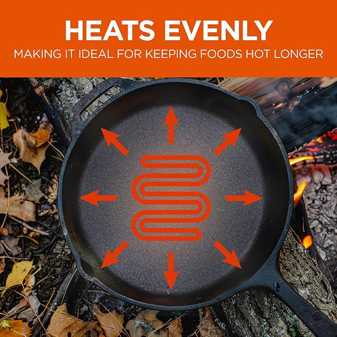 Commercial CHEF 10.25-Inch Cast Iron Skillet, Pre-Seasoned, CHFS1025 | Integrated Hanging Hole in Handle, Works on All Cooktops Including Induction, Outdoor Skillet for Campfires or Grills