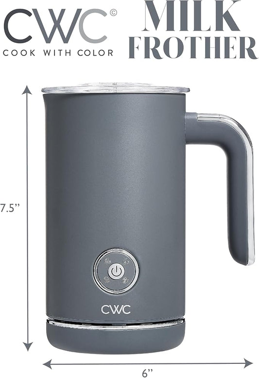 COOK WITH COLOR 4-in-1 Electric Milk Steamer and Frother - 2-Minute Heating and Frothing, Hot and Cold Foam Maker for Coffee, Latte, Cappuccino, Macchiato, Milk Warmer, Auto Shut Off, Grey