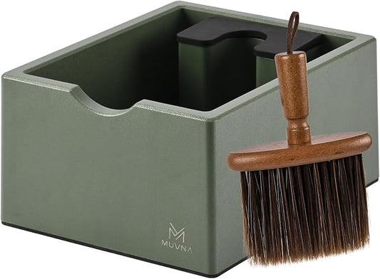 Espresso Knock Box with Brush, 15 Pucks Coffee Grounds Dump Bin with Silicone Knock Bar, Anti-Slip Base & Tamping Station, Quiet Knockbox Set for Barista Home Kitchen & Coffee Bar, Green