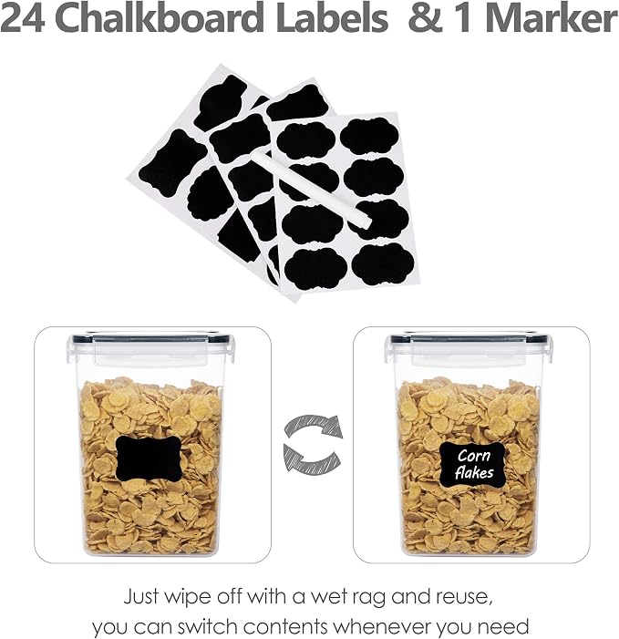 Airtight Food Storage Containers Set, 14 PCS Kitchen Storage Containers with Lids for Flour, Sugar and Cereal, Plastic Dry Food Canisters for Pantry Organization and Storage | BPA-Free Kitchen Organizers with Lids, For Flour, Sugar & Cereal, Plastic Dr...