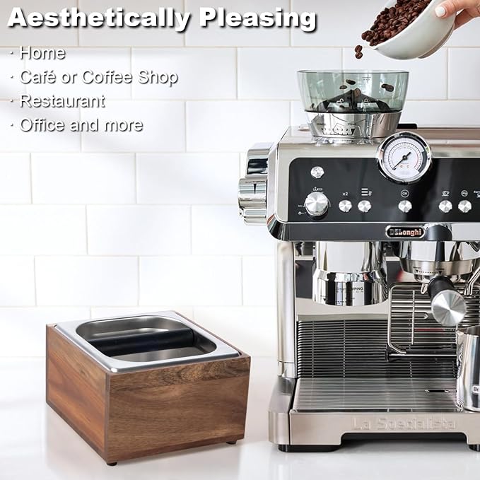 Espresso Knock Box Coffee Puck Dump Bin Grounds Accessories Tamping Station | Quiet Design Coffee Knock Box Espresso Puck Tamp Station Espresso Large Capacity Non-slip Base Stainless Steel Barist Tools