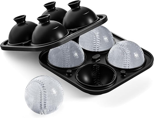 Bangp Baseball Ice Cube Molds,Novelty Baseball Gifts Ball Ice Maker Mold,2.2" Large Sphere Round Ice Cube Mold,Fun Shapes Large Whiskey Ice Cube Tray for Cocktails,Bourbon