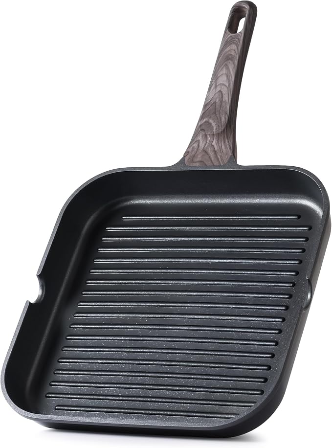 SENSARTE Nonstick Grill Pan for Stove Tops, Versatile Griddle with Pour Spouts, Square Big Cooking Surface, Durable Skillet Indoor & Outdoor Grilling. PFOA Free, 9.5 Inch