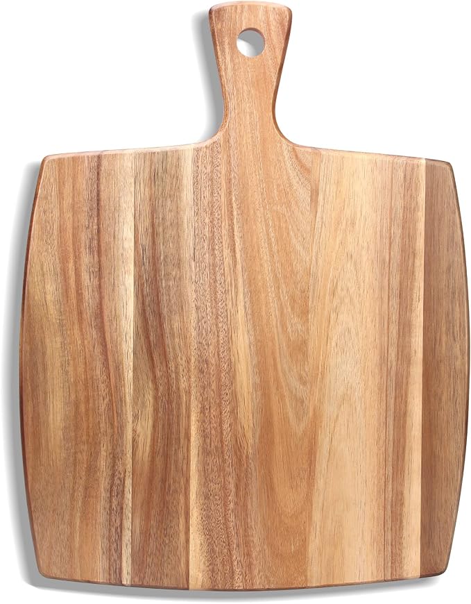 16.6"x13" Large Acacia Wood Cutting Board with Handle Big Wooden Charcuterie Boards Butcher Block Meat Cutting Boards for Kitchen Decor Bread Cheese Serving Platter Thick Teak Chopping Board Food Tray | Square Decorative Big Wooden Cutting Boards for D...