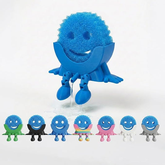 Creative Drainage Sponge Holder: Traceless Glue, 3D Printed Funny Kitchen Sink Holder, Keeps Sponge Dry – for Scrub Daddy (1, Blue)