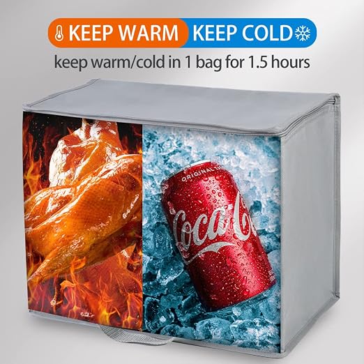 Bodaon Insulated Reusable Grocery Shopping Bags, 2-Pack, X-Large, Grey | Picnic Cooler Bag Top Cold/Warmer, Heavy Duty Insulated Food Delivery Bag, For Commercial Catering Rideshare Driver, Foldable