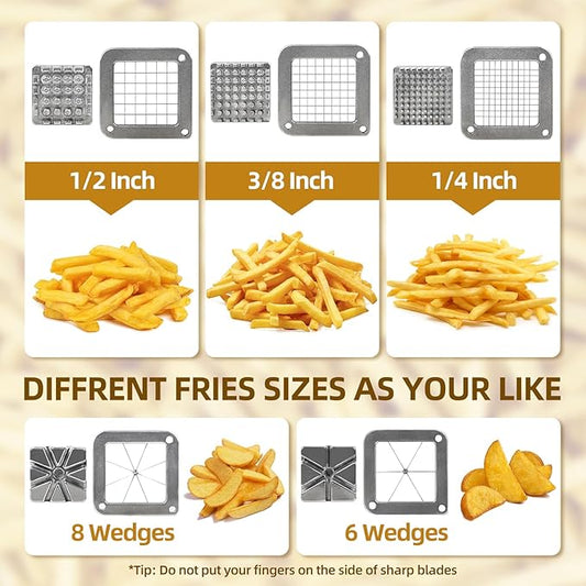 French Fry Cutter Commercial Potato Slicer with Suction Feet Complete Set, Includes 1/4", 3/8",1/2",8 Pieces,6 Pieces