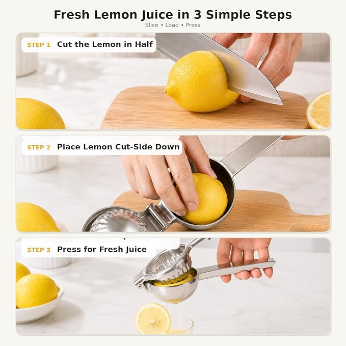 Ex-Large Lemon Squeezer, Stainless Steel Lime Citrus Juicer Hand Press | 3.43IN Extra Large Heavy Duty Handhelp Juice Squeezer For Lemon, Citrus, Orange, Perfect For Kitchen & Bar Tools