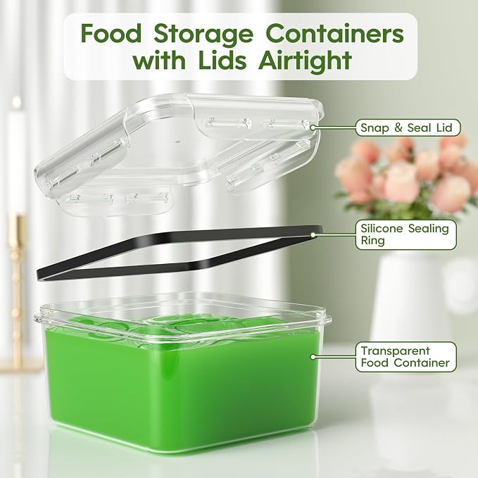KEMETHY 50-Piece Food Storage Containers with Lids(25 Containers & 25 Lids), Plastic Food Containers for Pantry & Kitchen Storage and Organization, BPA-Free, Leak Proof, Reusable with Labels & Pen