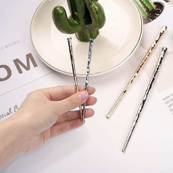 4pcs Metal Hair Chopsticks, Gold and Silver Bun Hair Sticks | Alloy Hair Pick, 4.9inch, Hair Charms for Girl Women